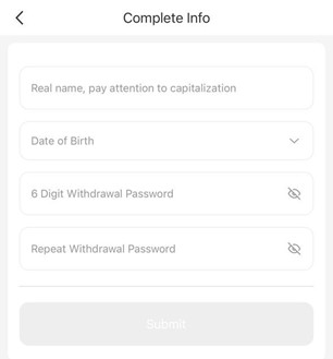 Hoàn thành thông tin cá nhân trên 8xbet với tên, ngày sinh, và mật khẩu rút tiền