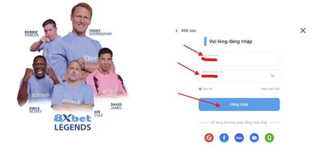Xác nhận và vào tài khoản 8XBET