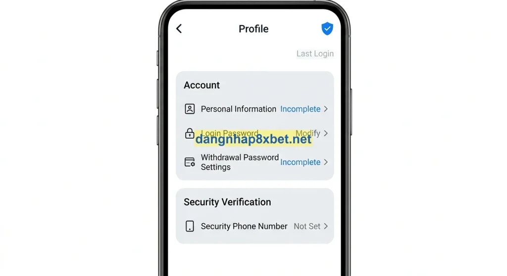 Trang hồ sơ và xác minh bảo mật tài khoản 8xbet