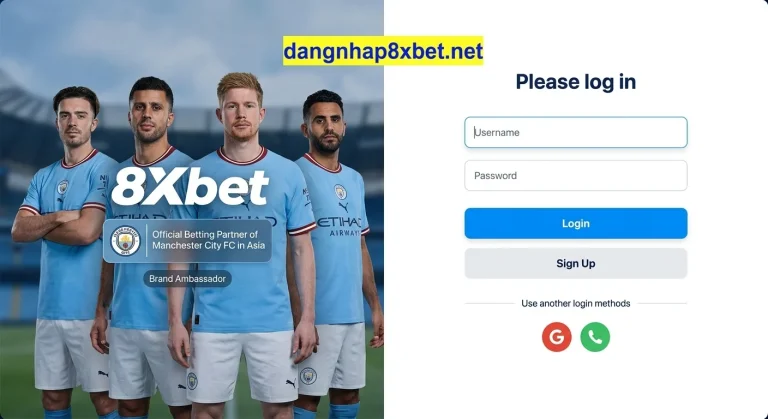 Màn hình đăng nhập 8xbet trên nền tảng chính thức